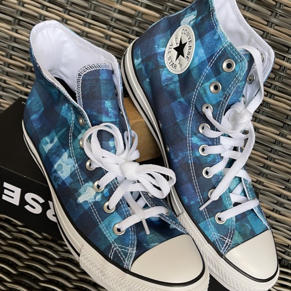 Converse Chuck Taylor All Star Hi Blue Plaid/White/Black MEN`S - Picture 7 of 16